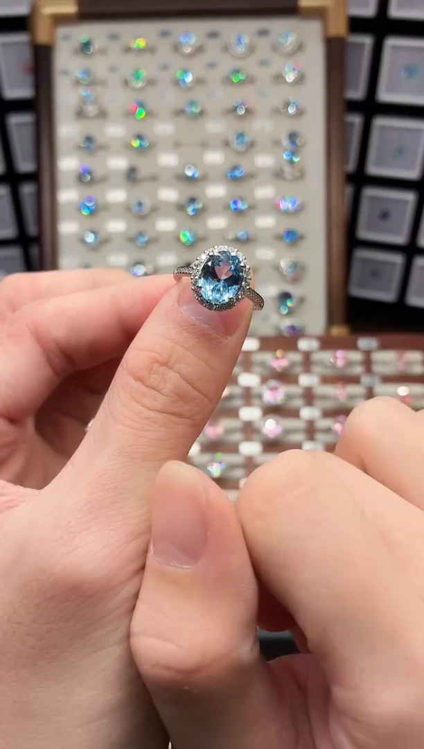 银S925镶嵌戒指海蓝宝石1888