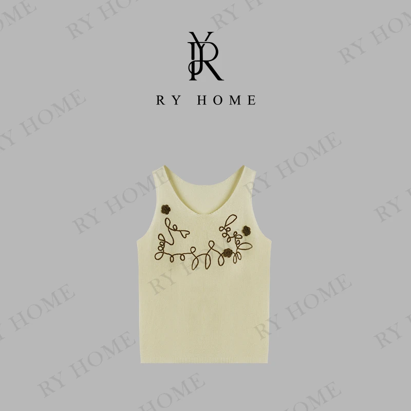 【容雨RYHOME】和纸纱超细植物纤维手工刺绣针织吊带背心252M2911
