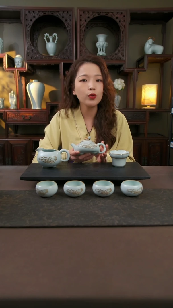 【闪购商品】杯拈花手禅缘茶组七件套，开片工艺