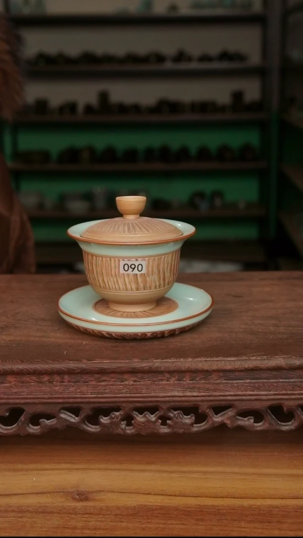 杯090号天青重工三才元宝盖碗一级