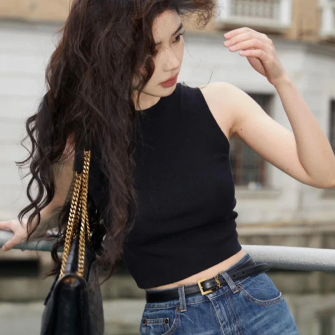 黑色时尚洋气吊带背心女夏季薄款外穿无袖短款辣妹内搭遮副乳上衣