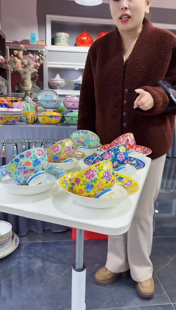 珐琅6碗+6盘景德镇