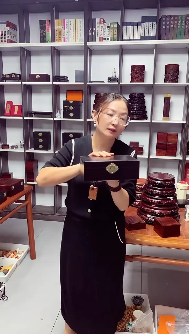 木紫光檀五面独板首饰盒（绒+手串）