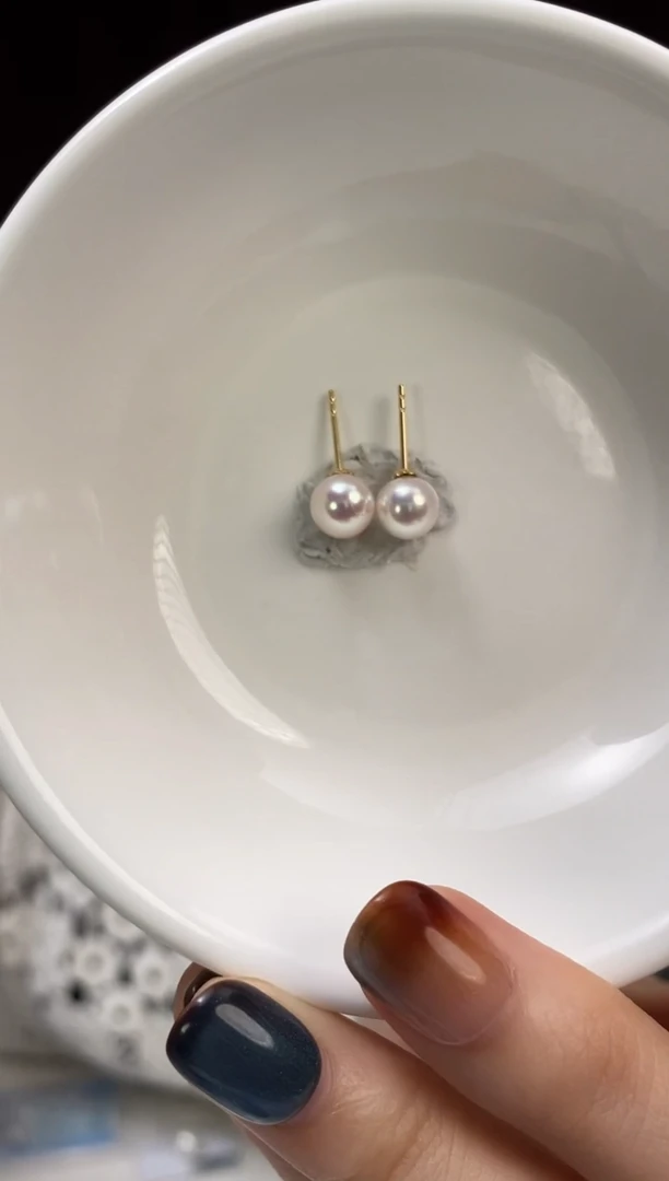 18K金镶嵌耳饰海水珍珠7-7.5Akoya海水珍珠耳饰