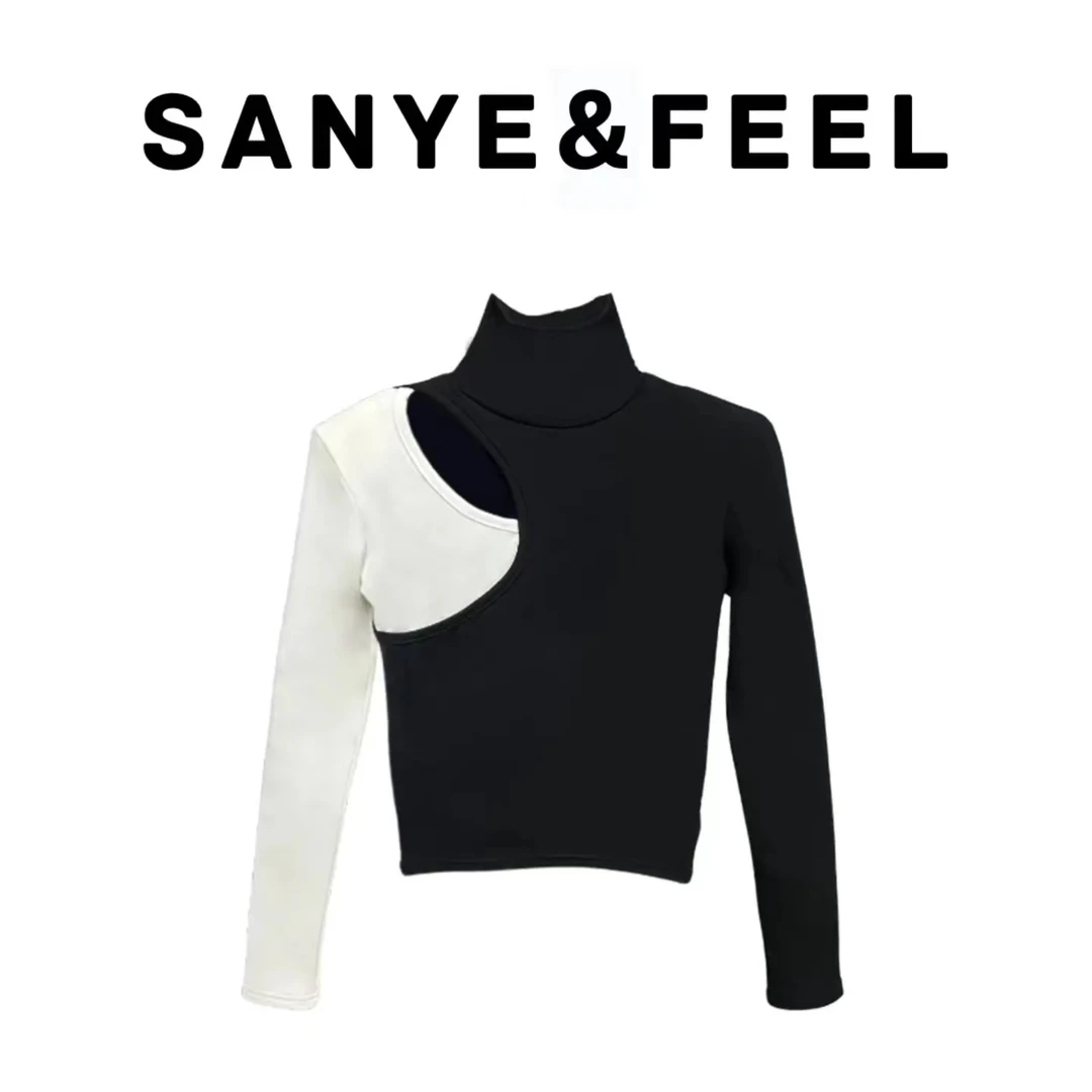 【妍三也】-63022秋冬新款肩部撞色打底上衣YX