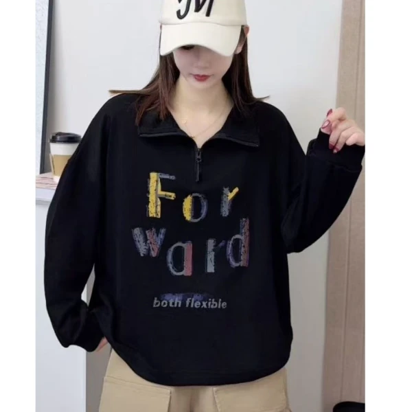 长袖（半拉链款）时尚上衣女士休闲百搭秋季潮流短袖