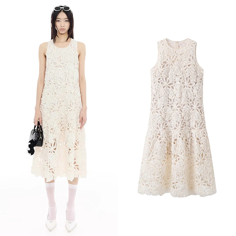 【素素订单】连衣裙2025春季新款立体绣花蕾丝镂空裙子女I5529