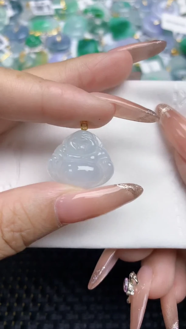 颈饰18K金镶嵌翡翠天然缅甸A货翡翠百元以上9元证书费自理