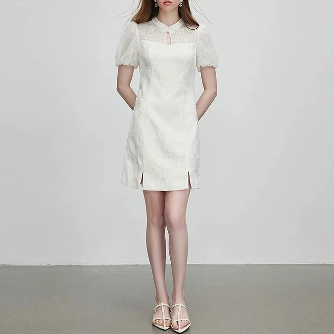 F1690-【依】新中式盘扣修身百搭连衣裙#WYX56L134