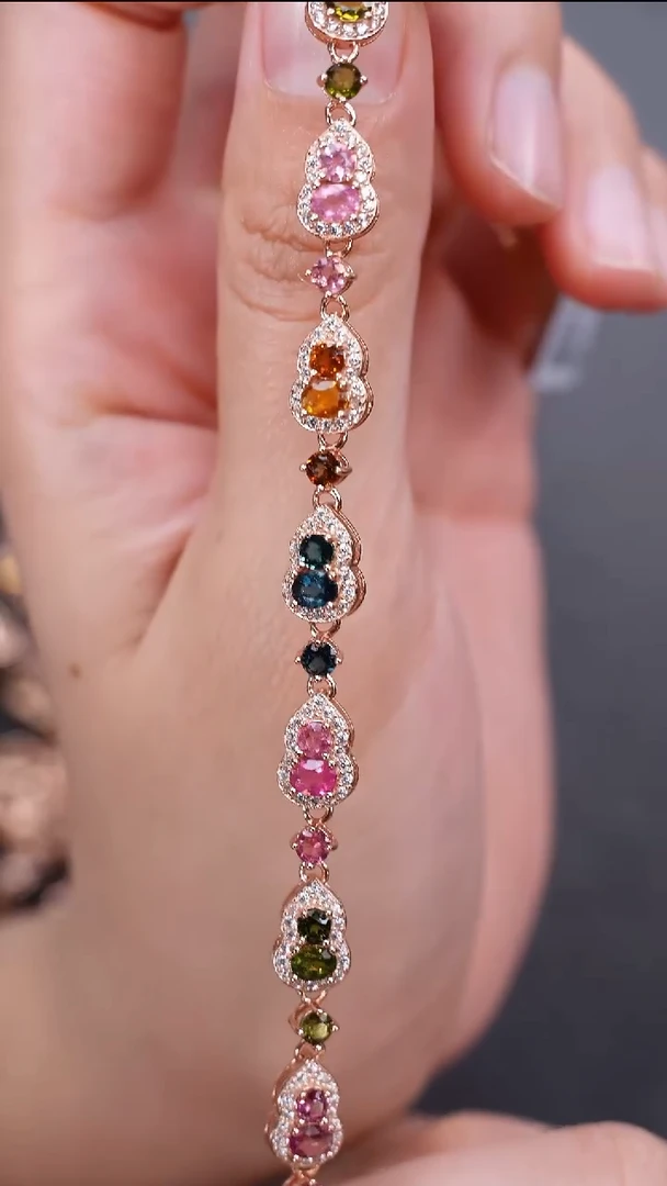 手链银S925镶嵌碧玺手链