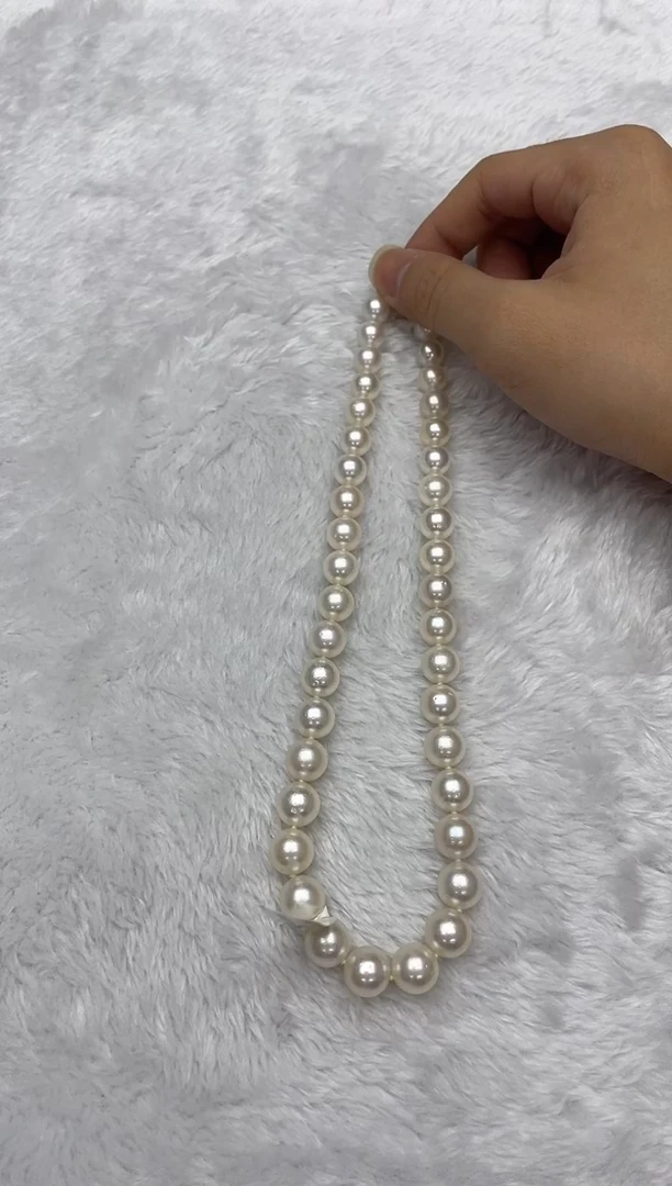 海水珍珠银S925镶嵌项链澳白9-12mm（多样性发一）