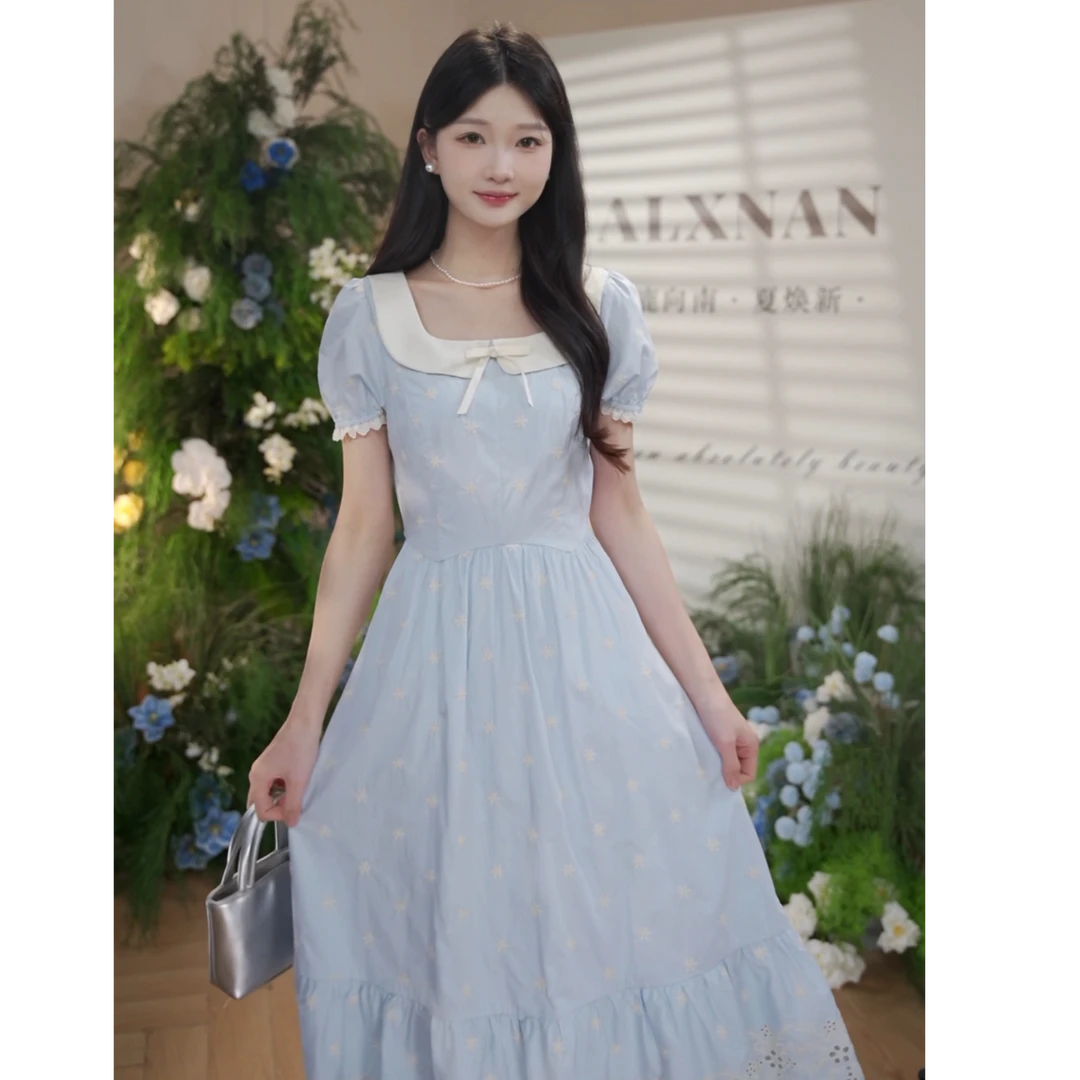 鹿向南「风铃日记」法式甜美气质女夏季新款少女感收腰连衣裙