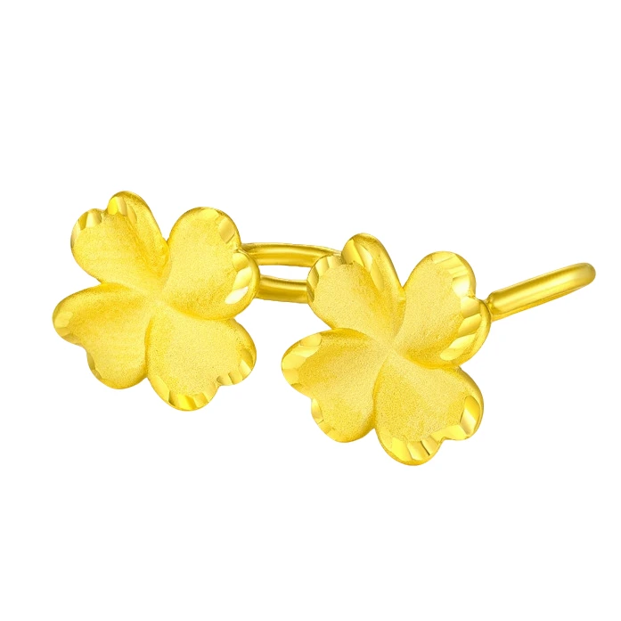 【12期免息】【中国黄金】足金5G四叶草耳钉金首饰经典磨砂气质黄金耳