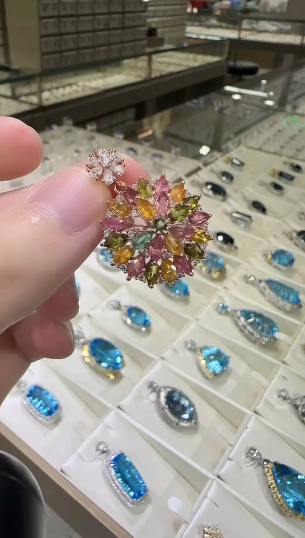 颈饰银S925镶嵌碧玺繁花多样性发一件设计款