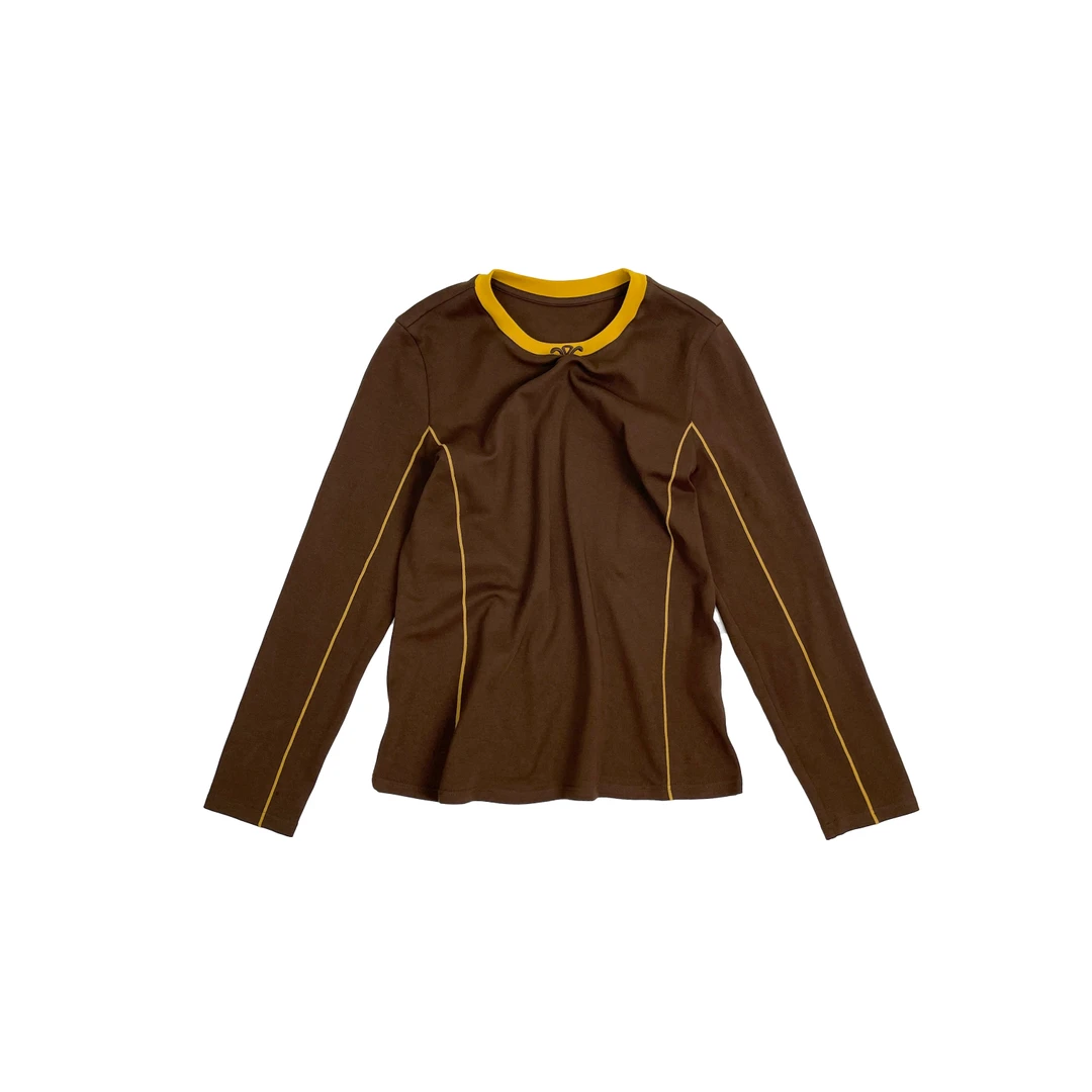 熊大娇私服-【XionG】25秋季撞色刺绣线条圆领长袖T恤120753