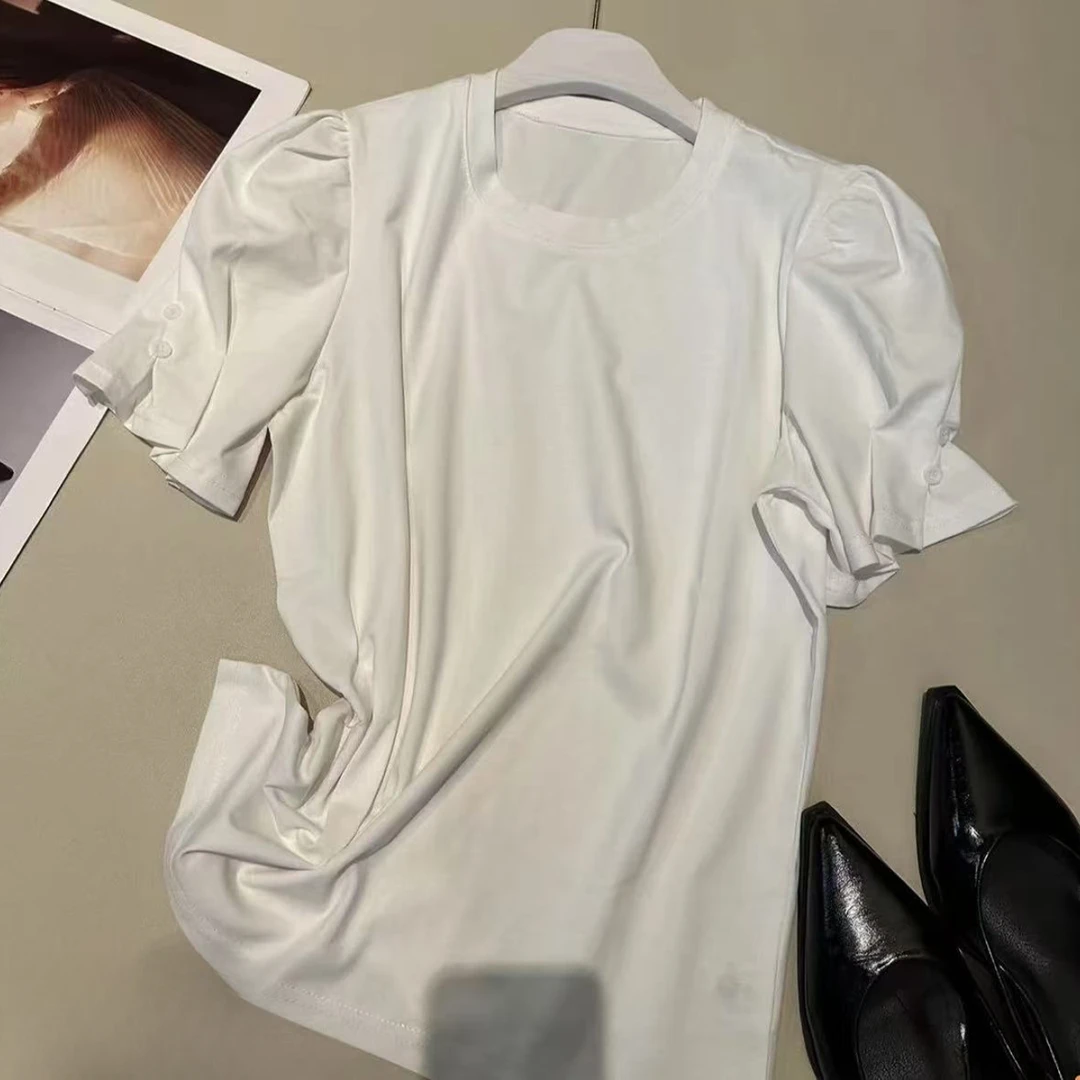 《姚家优麦汇》Y5692春夏款圆领设计感时尚百搭短袖显瘦上衣女