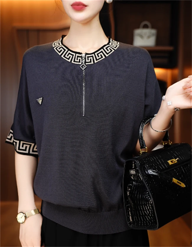 千渝 春秋针织打底衫抗起球高端显瘦百搭减龄气质时尚套头V25L135