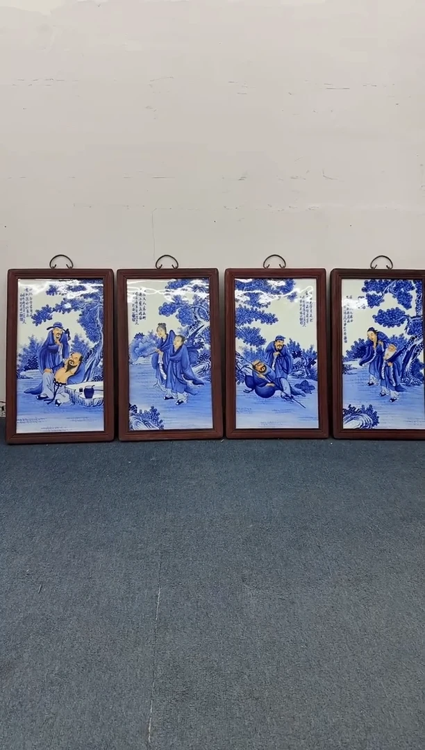 【闪购商品】摆件陶瓷 摆件 青花八仙瓷板画一套