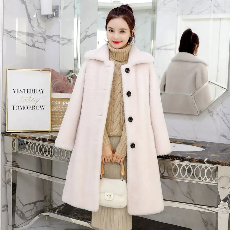 女士时尚羊剪绒大衣长款 1230