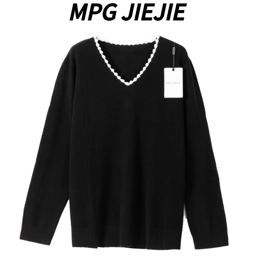 MPG JIEJIE【编织曲】25早秋绵羊毛领口花边拼接毛衣