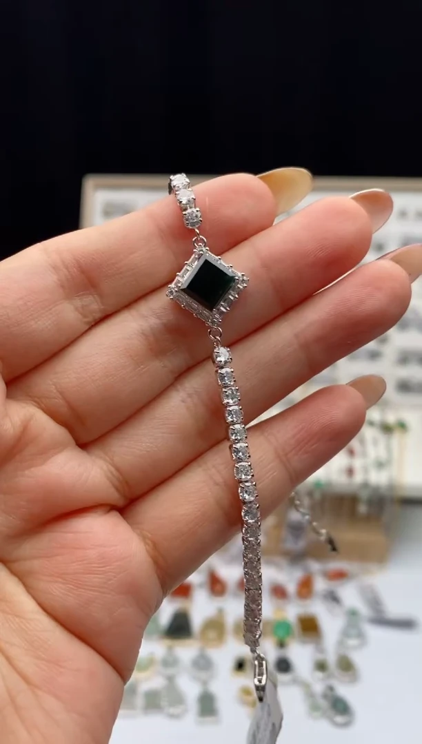 银S925镶嵌戒指翡翠天然A货翡翠