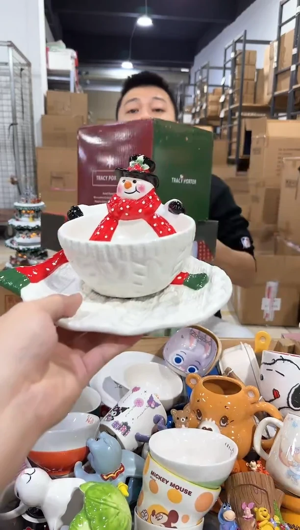 瓷片原盒雪人盘加雪人碗