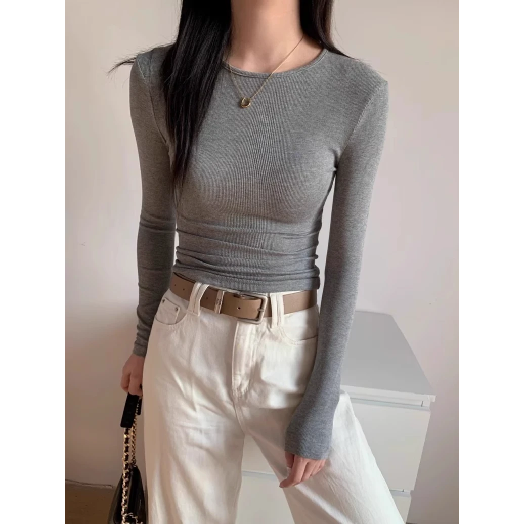 2025秋冬新款磨毛打底衫女内搭设计感显身材修身长袖上衣高级感