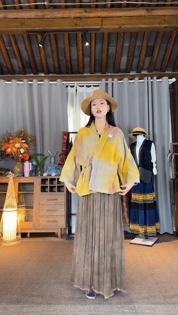 设计师款花果染汉麻外套