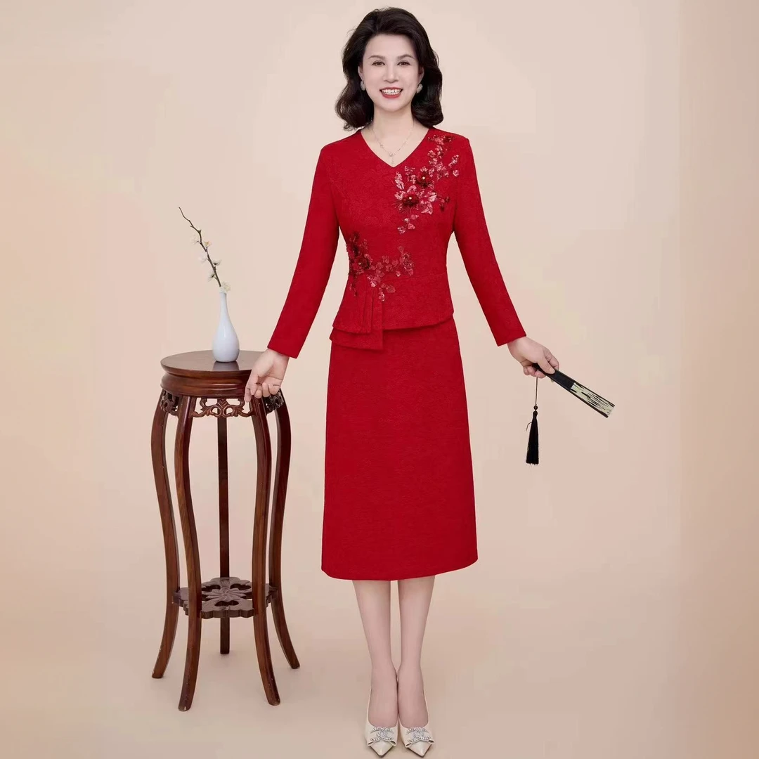 924新款假两件修身显瘦女装连衣裙气质洋气红色裙子X