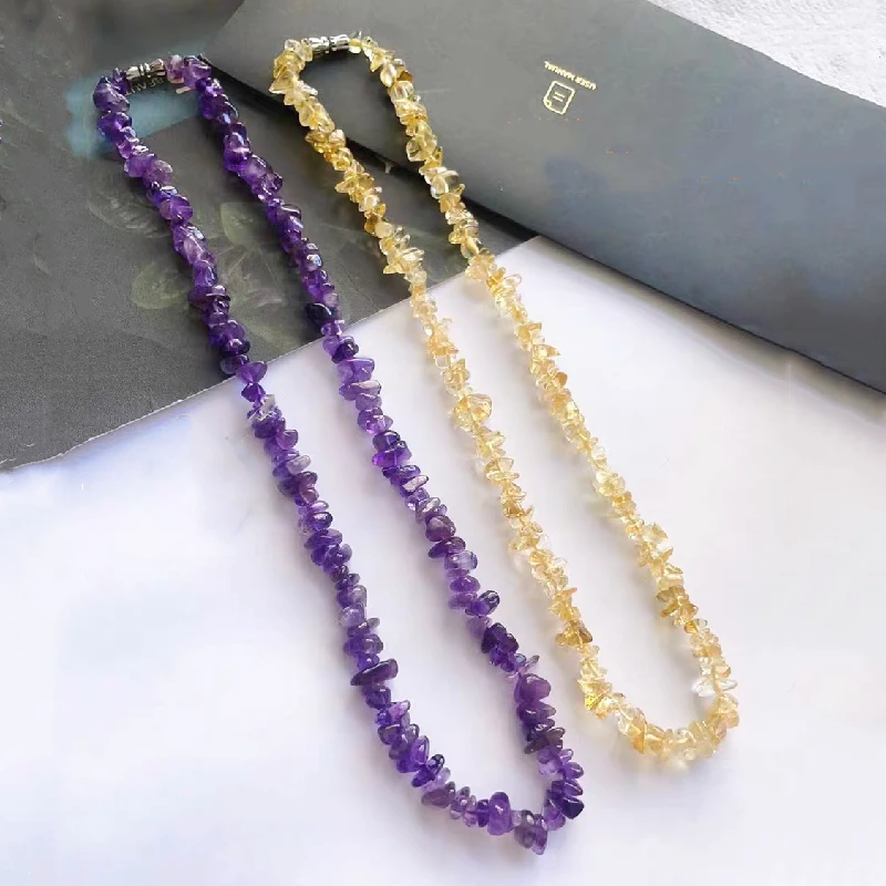 合金项链 正品黄色不规则碎石随形锁骨项链毛衣链财富石招财特色