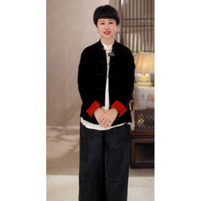 【巨亏】25年春秋100%桑蚕丝真丝丝绒新中式立领连袖外套A3839