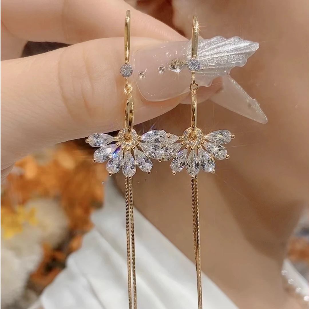 铜合金合成锆石耳饰 气质轻奢时尚百搭简约长款个性精致E57