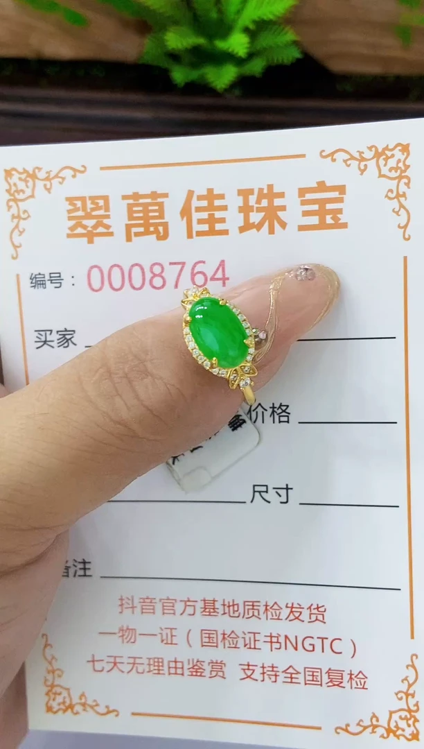 翡翠戒指银S925镶嵌8764