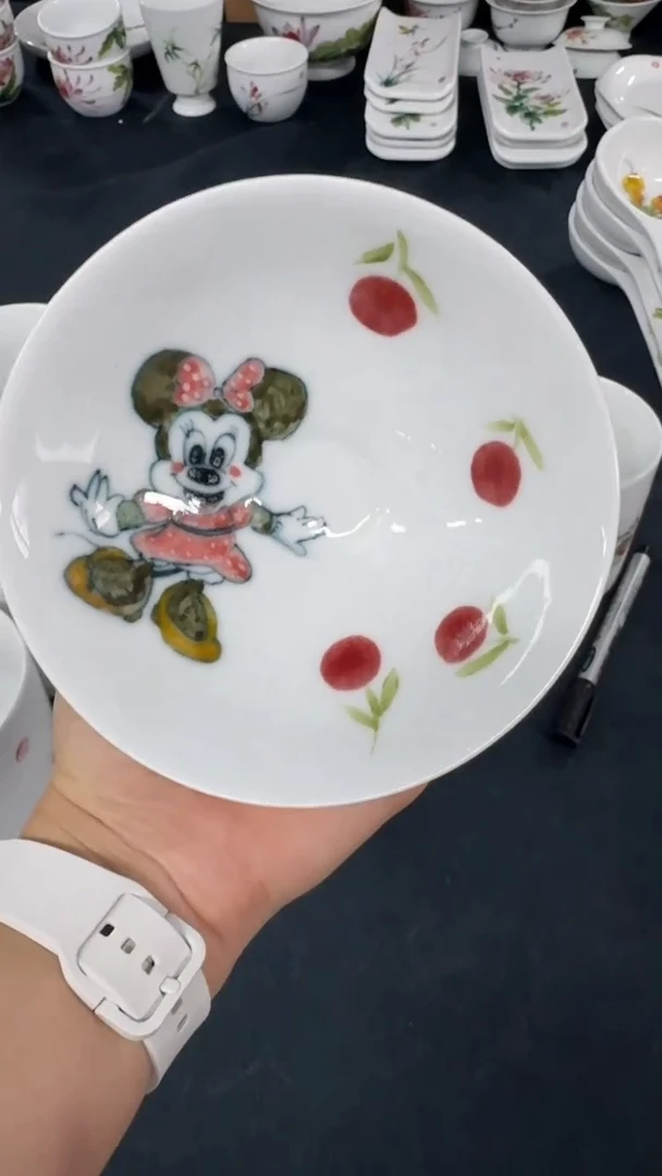 瓷片景德镇高温陶瓷食品级手绘釉中彩-斗笠碗