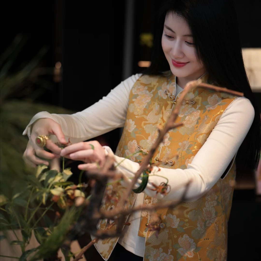 『秋香』新中式桑蚕丝国风宽松气质马甲DHSQ3734