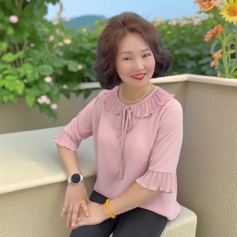 彥竹韩国正品木耳领洋气衬衫娃娃领时尚宽松高端别致气质上衣