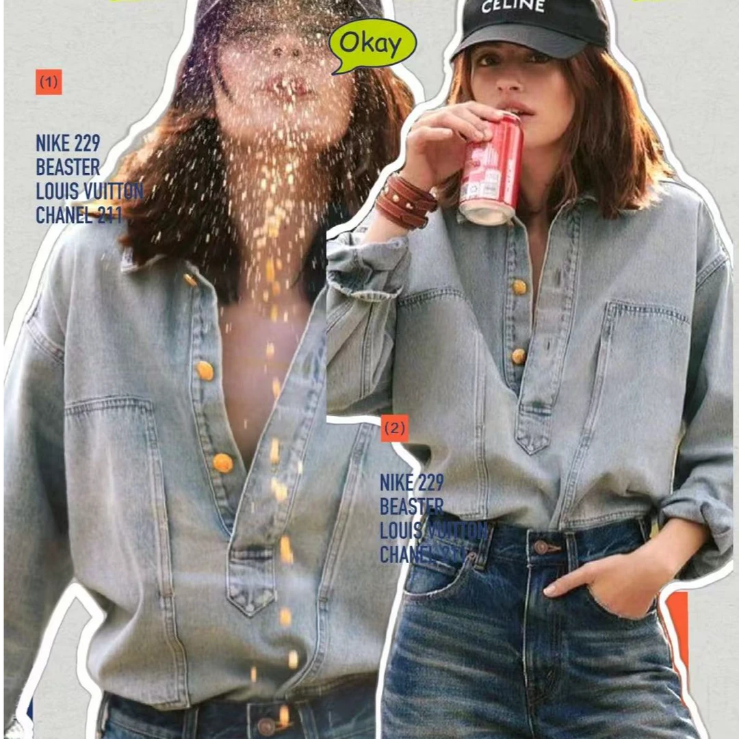 未使用 Celine/思琳 半开襟牛仔上衣 浅蓝色/S