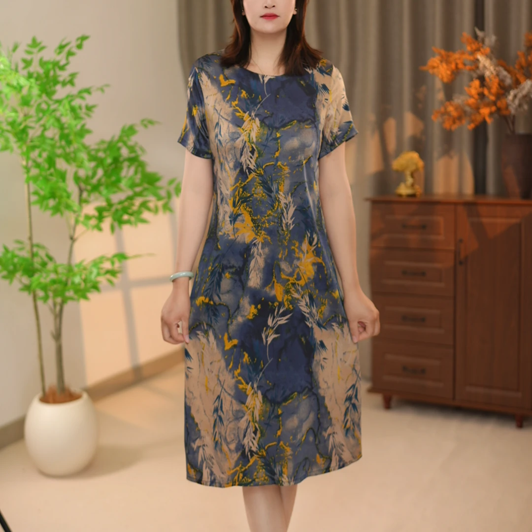 [蓝色妖姬] 新款圆领气质显瘦优雅连衣裙
