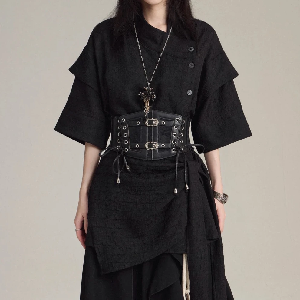 山月SHANYUE腰封蕾丝简约松紧腰带皮带时尚重工排扣百搭复古收腰