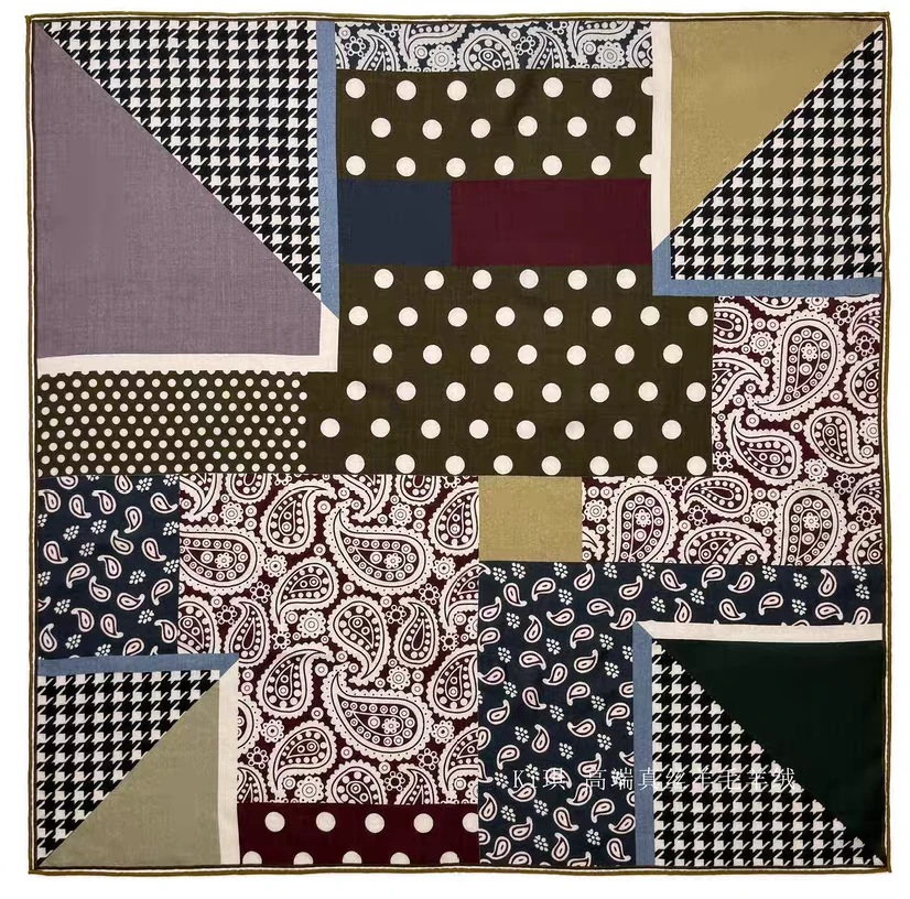 小众轻奢艺术拼色中方巾气质百搭披肩丝毛85cm*85cm丝巾网红波点