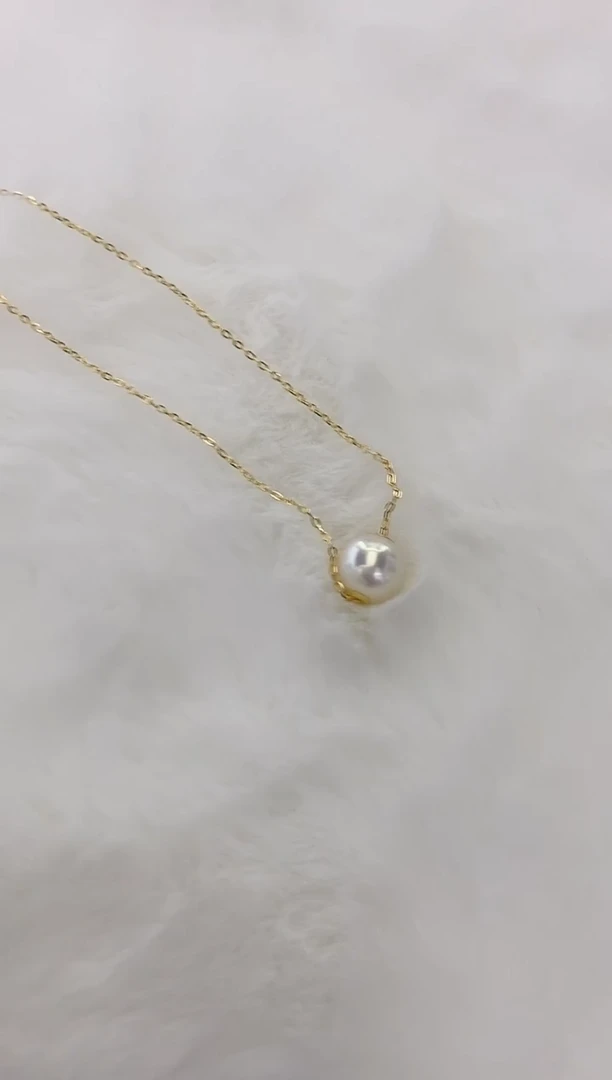 18K金镶嵌吊坠海水珍珠Akoya 路路通吊坠  8-8.5MM 18K金