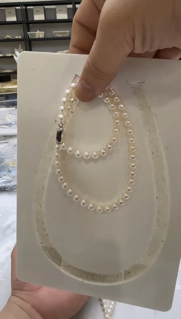 淡水珍珠银S925镶嵌项链7mm 无核-爱心扣