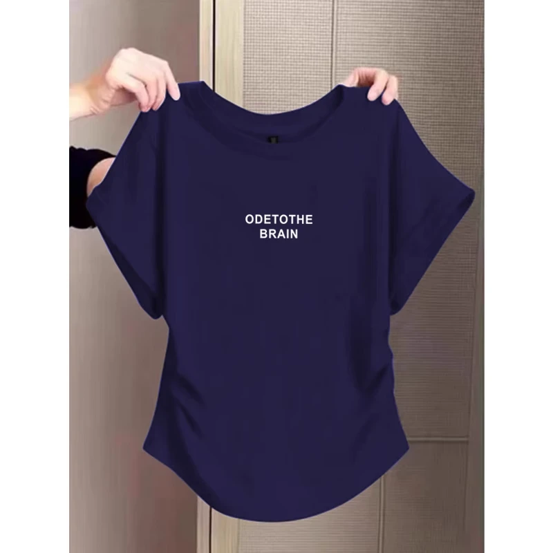 小飞袖流行款褶皱减龄正肩短袖t恤女夏季新款收腰显瘦圆领上衣潮