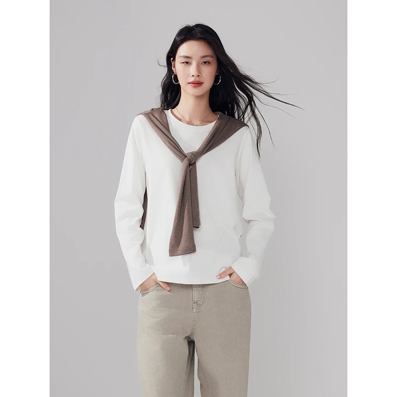 初棉DRDB奶霜棉100长绒棉打底衫T恤刺绣女百搭宽松356601003