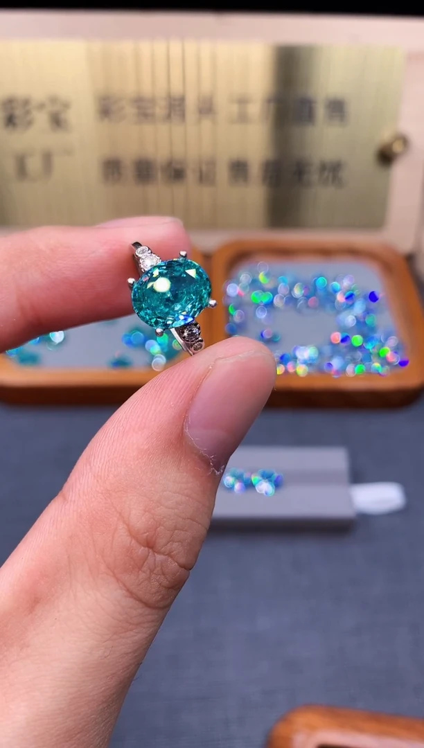 帕拉依巴碧玺戒指银S925镶嵌8985