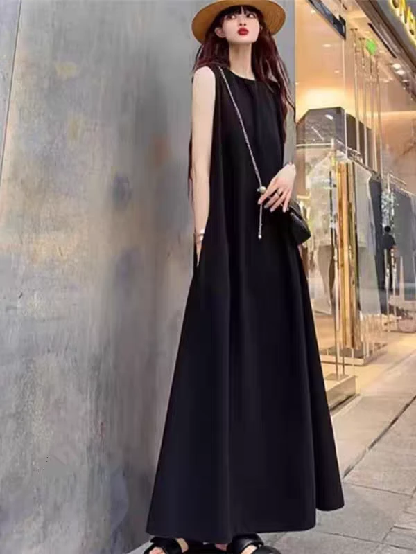 法式赫本风高级感宽松无袖背心连衣裙显瘦气质长裙