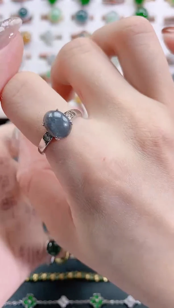 银S925镶嵌戒指翡翠天然翡翠