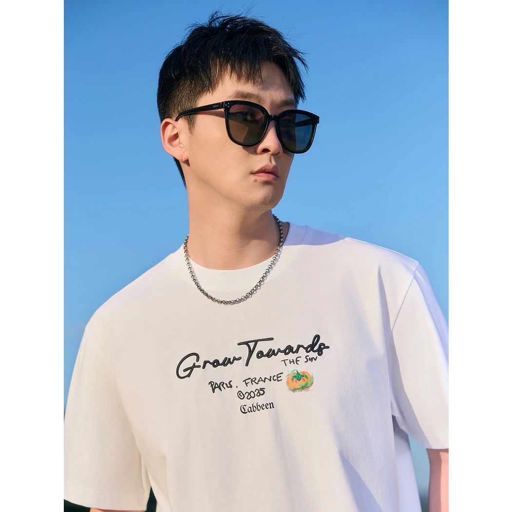 卡宾高级感男装彩色手绘柿子印花logo发泡印花时尚百搭T恤