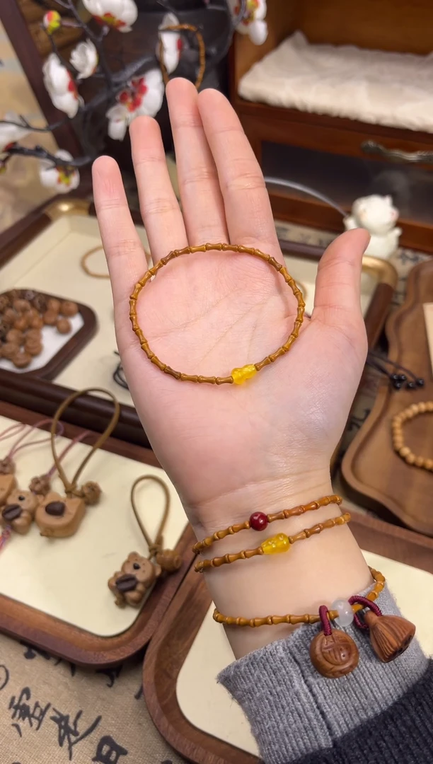 手串桃核【桃缘序】竹节「黄色葫芦」桃木桃核辟、挡、驱、护 备注手围