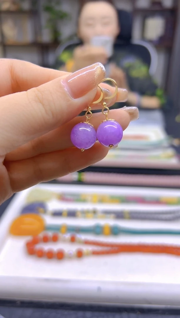 翡翠14K金镶嵌耳饰DIY款E494